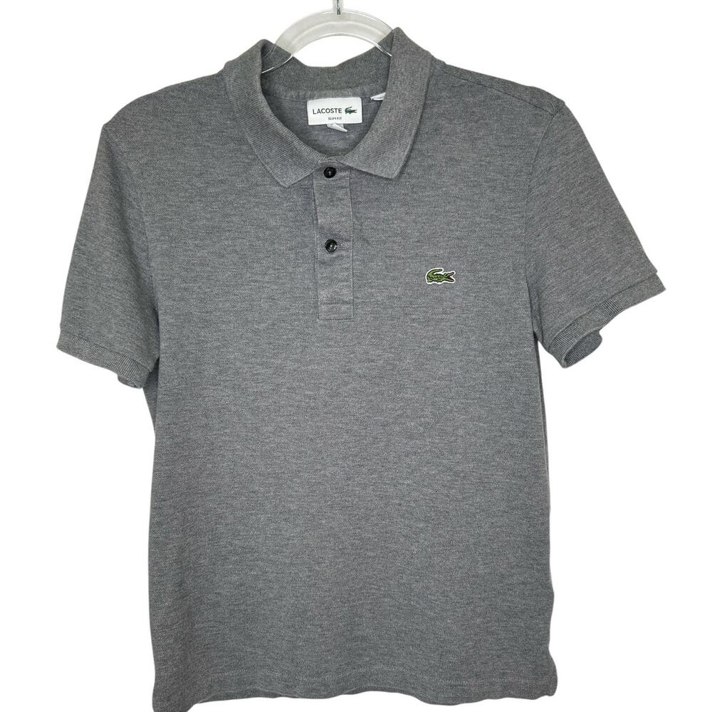 Lacoste Youth Size 4 US Medium Gray Polo Shirt Embroidered Croc Logo Pre-Owned